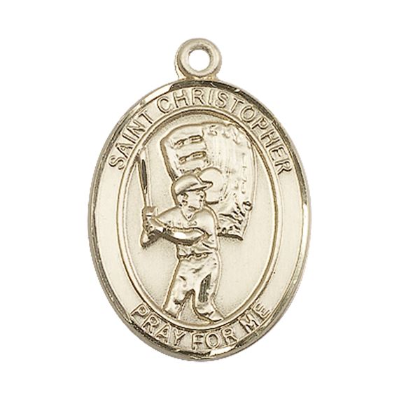 14KT GOLD ST CHRISTOPHER BASEBALL MEDAL - 1" x 3/4"
