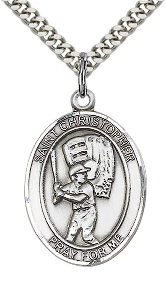 STERLING SILVER ST CHRISTOPHER BASEBALL MEDAL - 1" x 3/4"
