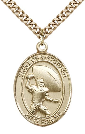 14KT GOLD FILLED ST CHRISTPHER FOOTBALL MEDAL - 1" x 3/4"