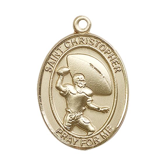 14KT GOLD ST CHRISTPHER FOOTBALL MEDAL - 1" x 3/4"