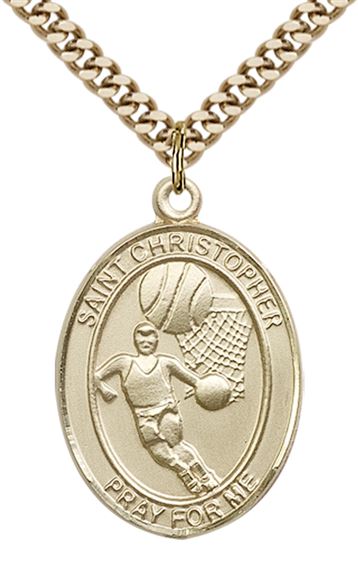 14KT GOLD FILLED ST CHRISTOPHER BASKETBALL MEDAL - 1" x 3/4"