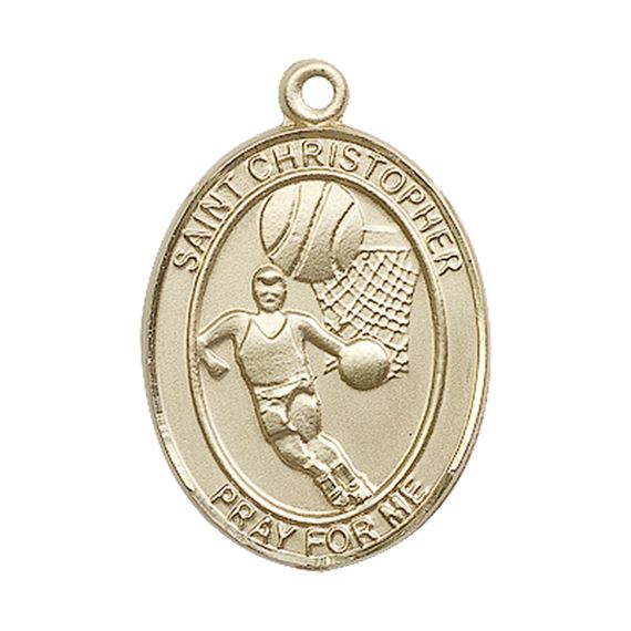 14KT GOLD ST CHRISTOPHER BASKETBALL MEDAL - 1" x 3/4"