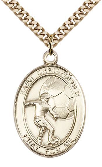 14KT GOLD FILLED ST CHRISTOPHER SOCCER MEDAL - 1" x 3/4"