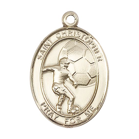 14KT GOLD ST CHRISTOPHER SOCCER MEDAL - 1" x 3/4"