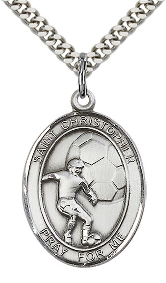 STERLING SILVER ST CHRISTOPHER SOCCER MEDAL - 1" x 3/4"