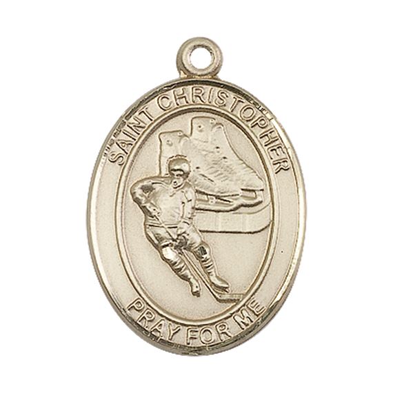14KT GOLD ST CHRISTOPHER HOCKEY MEDAL - 1" x 3/4"