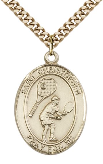 14KT GOLD FILLED ST CHRISTOPHER TENNIS MEDAL - 1" x 3/4"