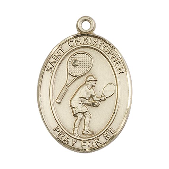 14KT GOLD ST CHRISTOPHER TENNIS MEDAL - 1" x 3/4"