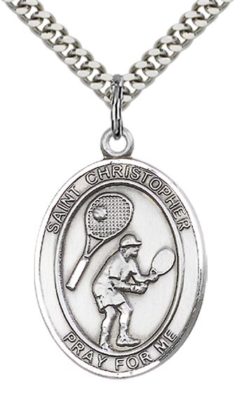 STERLING SILVER ST CHRISTOPHER TENNIS MEDAL - 1" x 3/4"