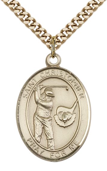 14KT GOLD FILLED ST CHRISTOPHER GOLF MEDAL - 1" x 3/4"