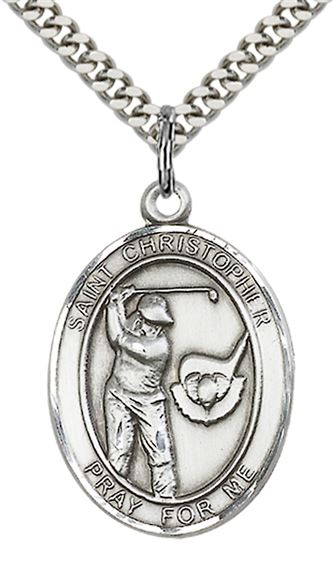 STERLING SILVER ST CHRISTOPHER GOLF MEDAL - 1" x 3/4"