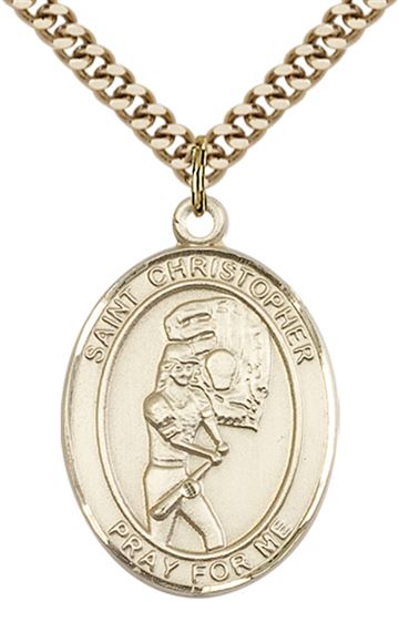 14KT GOLD FILLED ST CHRISTOPHER SOFTBALL MEDAL - 1" x 3/4"