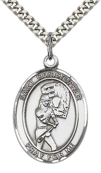 STERLING SILVER ST CHRISTOPHER SOFTBALL MEDAL - 1" x 3/4"