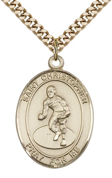 14KT GOLD FILLED ST CHRISTOPHER WRESTLING MEDAL - 1" x 3/4"