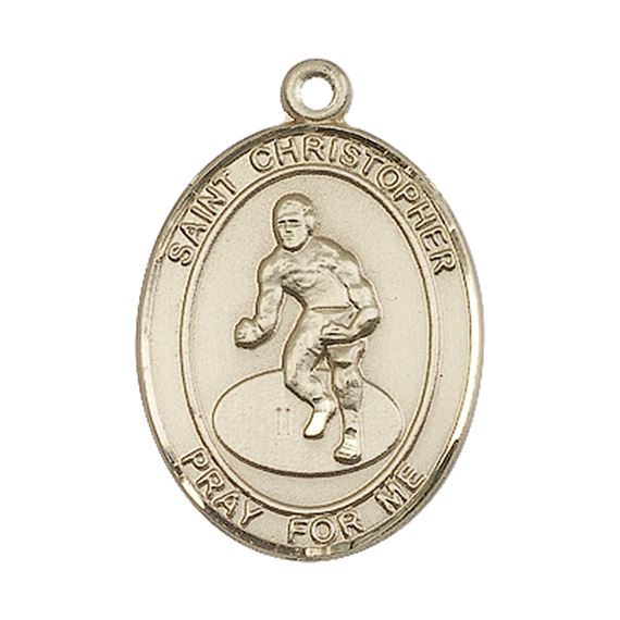 14KT GOLD ST CHRISTOPHER WRESTLING MEDAL - 1" x 3/4"