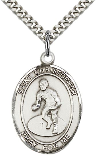STERLING SILVER ST CHRISTOPHER WRESTLING MEDAL - 1" x 3/4"