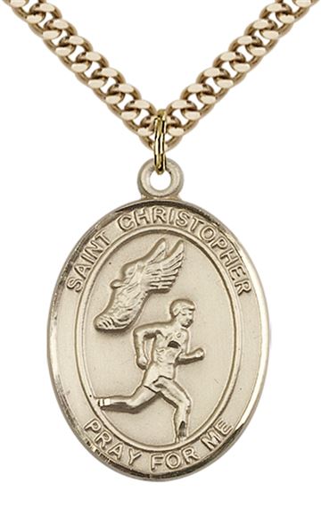 14KT GOLD FILLED ST CHRISTOPHER TRACK&FIELD MEDAL - 1" x 3/4"