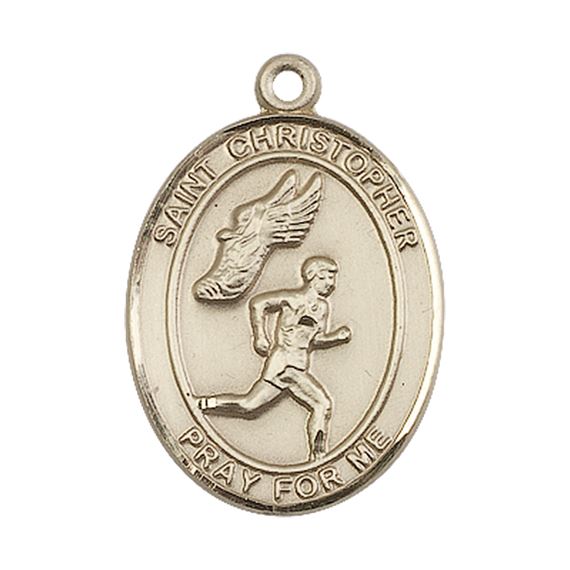14KT GOLD ST CHRISTOPHER TRACK&FIELD MEDAL - 1" x 3/4"