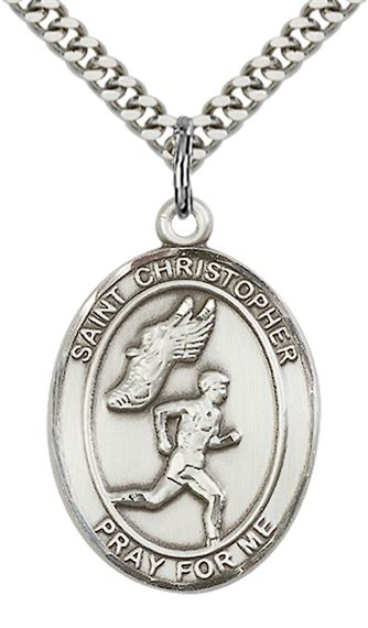 STERLING SILVER ST CHRISTOPHER TRACK&FIELD MEDAL - 1" x 3/4"