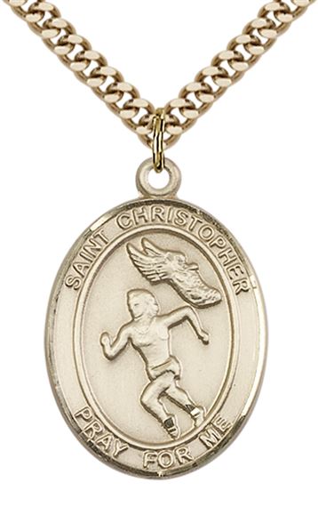14KT GOLD FILLED ST CHRISTOPHER TRACK&FIELD MEDAL - 1" x 3/4"