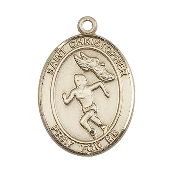 14KT GOLD ST CHRISTOPHER TRACK&FIELD MEDAL - 1" x 3/4"