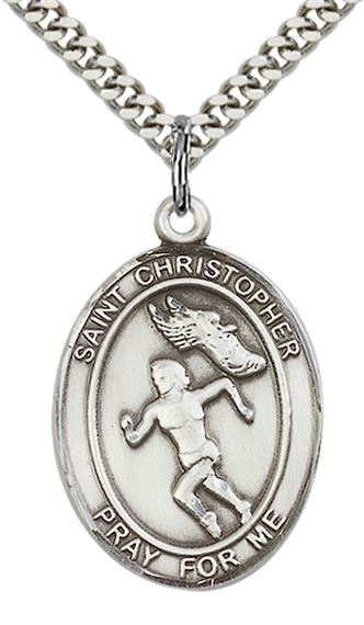 STERLING SILVER ST CHRISTOPHER TRACK&FIELD MEDAL - 1" x 3/4"