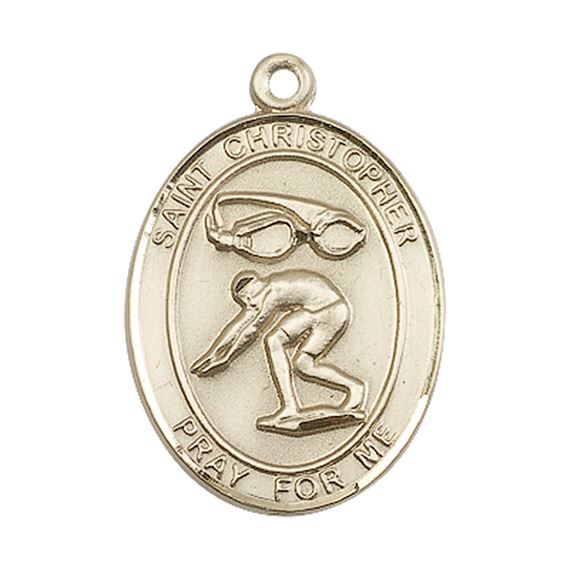 14KT GOLD ST CHRISTOPHER SWIMMING MEDAL - 1" x 3/4"