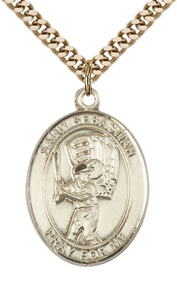 14KT GOLD FILLED ST SEBASTIAN BASEBALL MEDAL - 1" x 3/4"