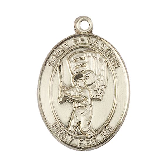 14KT GOLD ST SEBASTIAN BASEBALL MEDAL - 1" x 3/4"