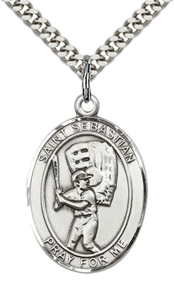 STERLING SILVER ST SEBASTIAN BASEBALL MEDAL - 1" x 3/4"