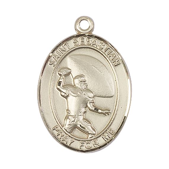 14KT GOLD ST SEBASTIAN FOOTBALL MEDAL - 1" x 3/4"