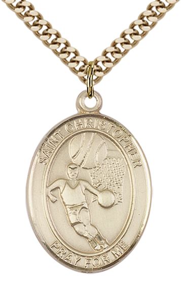 14KT GOLD FILLED ST SEBASTIAN BASKETBALL MEDAL - 1" x 3/4"