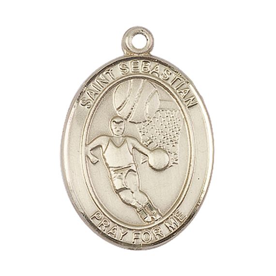 14KT GOLD ST SEBASTIAN BASKETBALL MEDAL - 1" x 3/4"