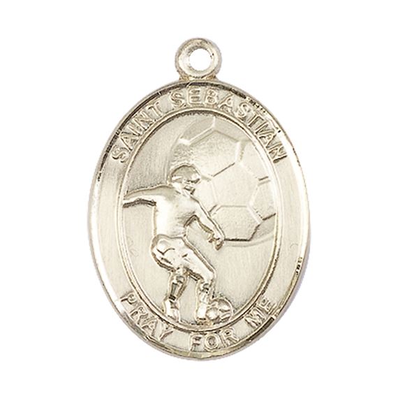 14KT GOLD ST SEBASTIAN SOCCER MEDAL - 1" x 3/4"