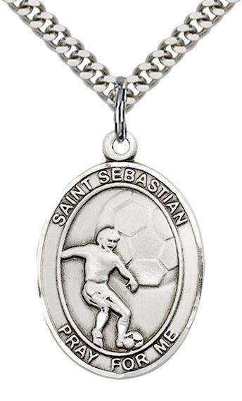 STERLING SILVER ST SEBASTIAN SOCCER MEDAL - 1" x 3/4"