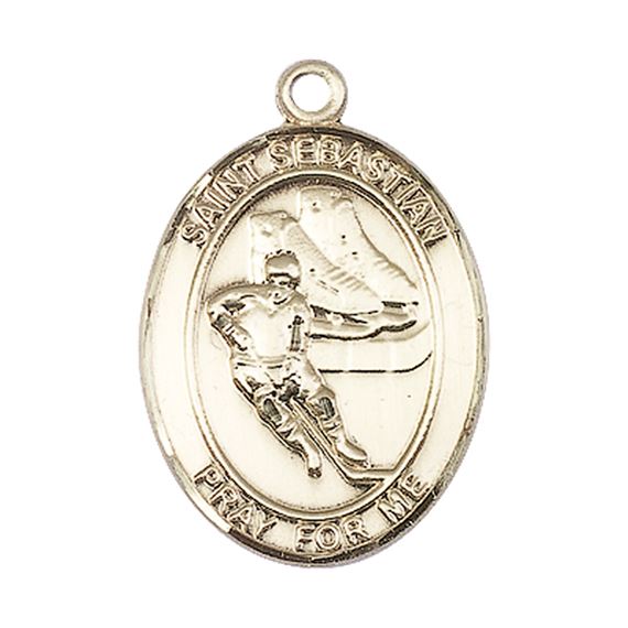 14KT GOLD ST SEBASTIAN HOCKEY MEDAL - 1" x 3/4"
