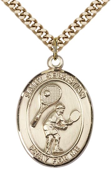 14KT GOLD FILLED ST SEBASTIAN TENNIS MEDAL - 1" x 3/4"