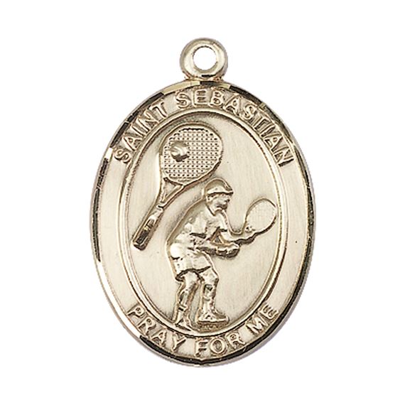 14KT GOLD ST SEBASTIAN TENNIS MEDAL - 1" x 3/4"