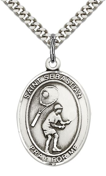 STERLING SILVER ST SEBASTIAN TENNIS MEDAL - 1" x 3/4"