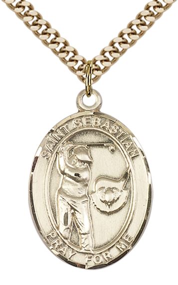 14KT GOLD FILLED ST SEBASTIAN GOLF MEDAL - 1" x 3/4"