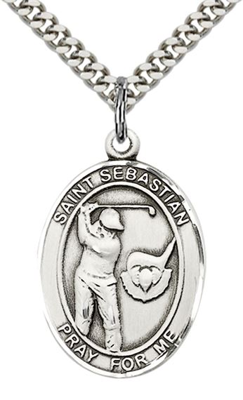 STERLING SILVER ST SEBASTIAN GOLF MEDAL - 1" x 3/4"