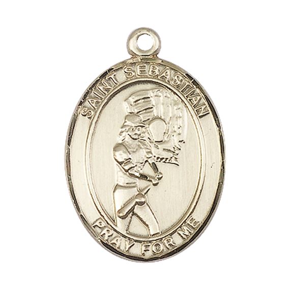 14KT GOLD ST SEBASTIAN SOFTBALL MEDAL - 1" x 3/4"