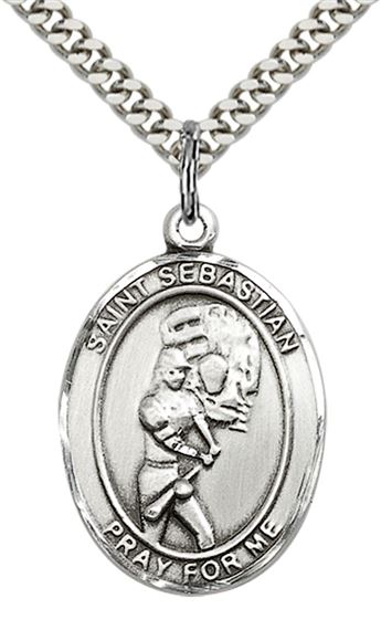 STERLING SILVER ST SEBASTIAN SOFTBALL MEDAL - 1" x 3/4"
