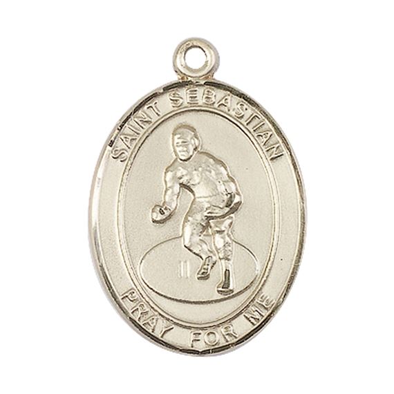 14KT GOLD ST SEBASTIAN WRESTLING MEDAL - 1" x 3/4"