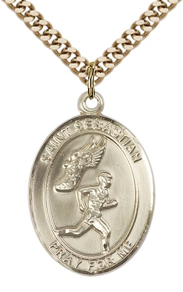 14KT GOLD FILLED ST SEBASTIAN TRACK AND FIELD MEDAL - 1" x 3/4"