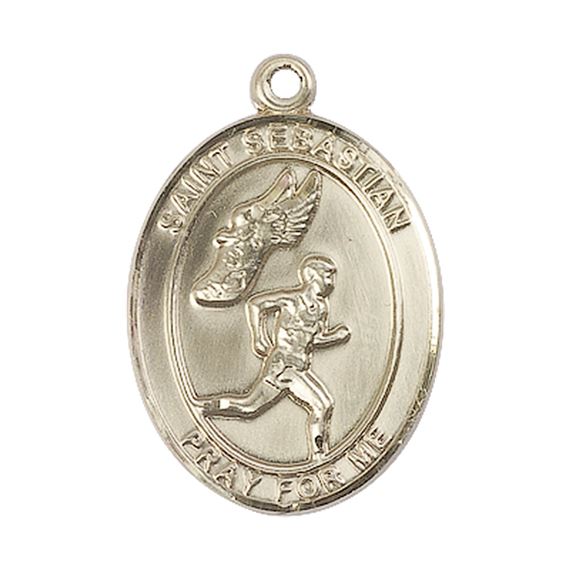 14KT GOLD ST SEBASTIAN TRACK AND FIELD MEDAL - 1" x 3/4"
