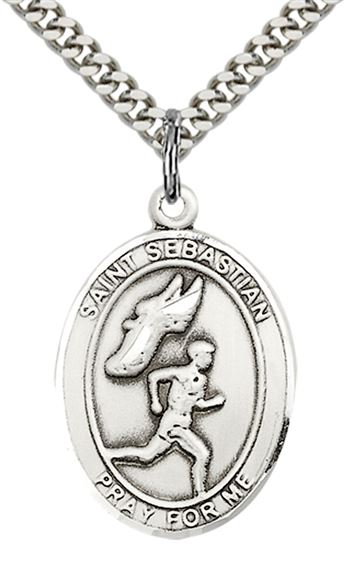 STERLING SILVER ST SEBASTIAN TRACK AND FIELD MEDAL - 1" x 3/4"
