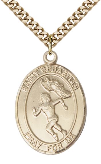 14KT GOLD FILLED ST SEBASTIAN TRACK AND FIELD MEDAL - 1" x 3/4"