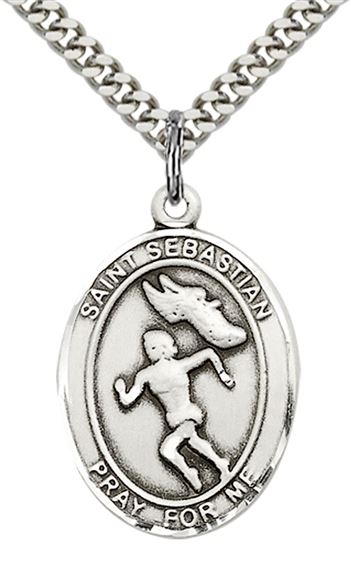 STERLING SILVER ST SEBASTIAN TRACK AND FIELD MEDAL - 1" x 3/4"