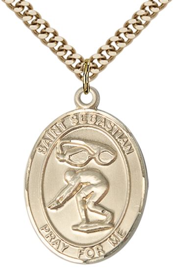 14KT GOLD FILLED ST SEBASTIAN SWIMMING MEDAL - 1" x 3/4"